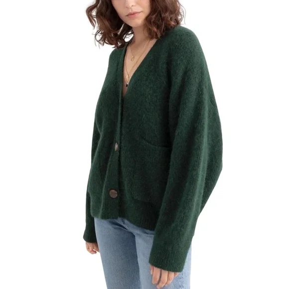 & Other Stories Alpaca Blend Boxy Cardigan Green Oversized Pocket Sweater XS - Picture 1 of 8
